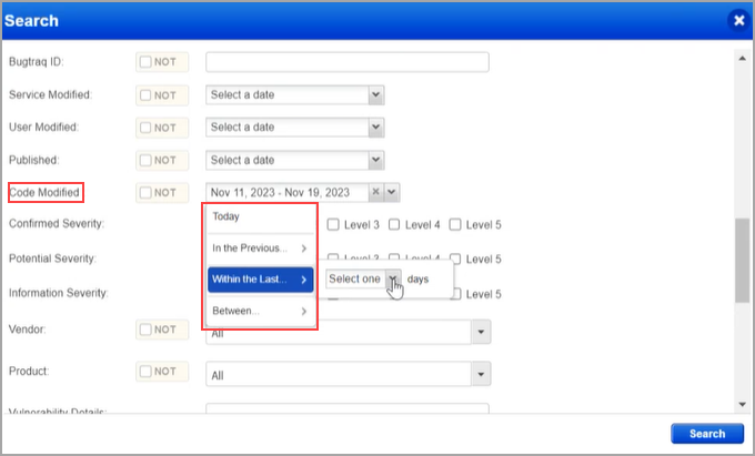 Search tab of KnowledgeBase to show the code modified date.
